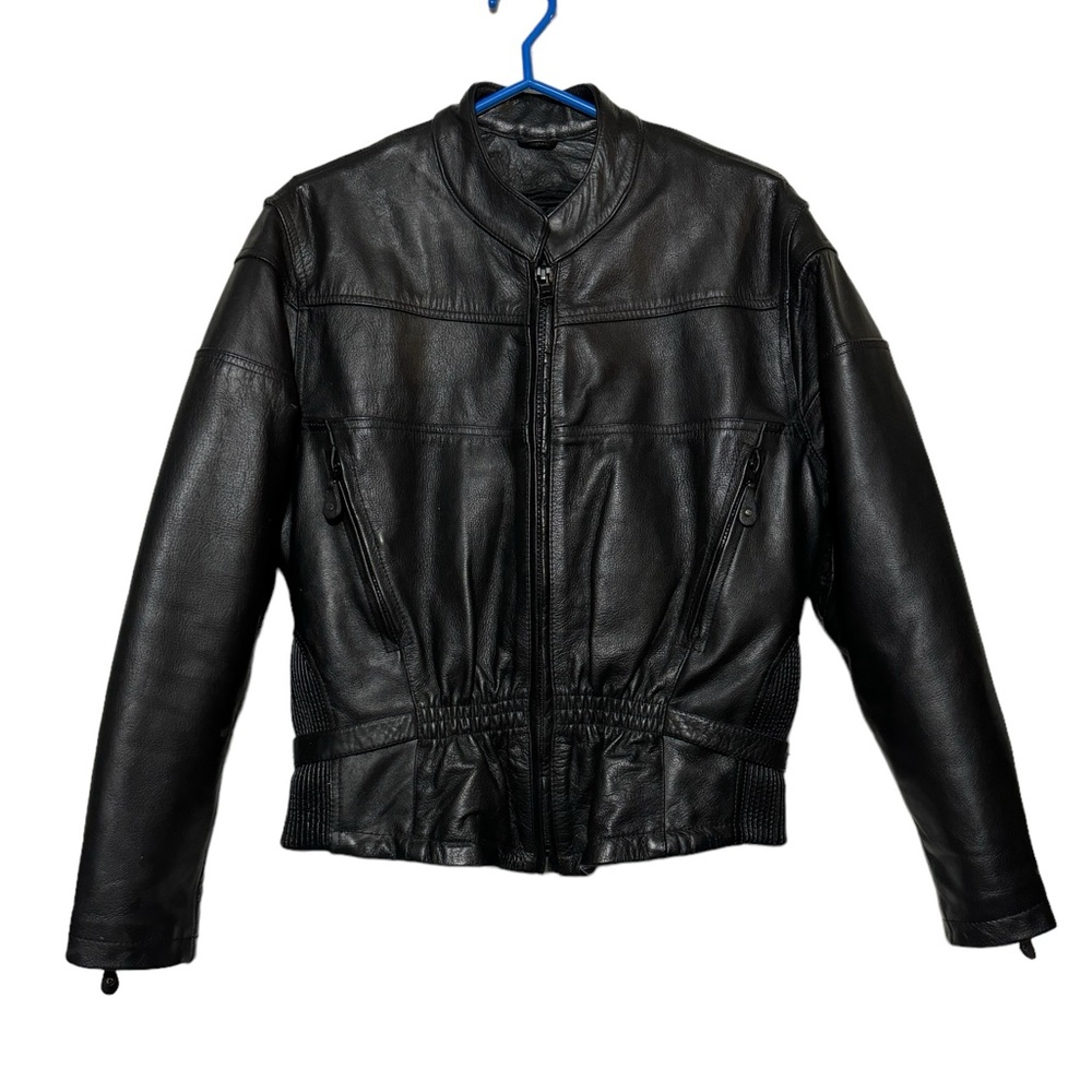 UNIK Black Genuine Leather Motorcycle Biker Jacket Coat Mens Size Large